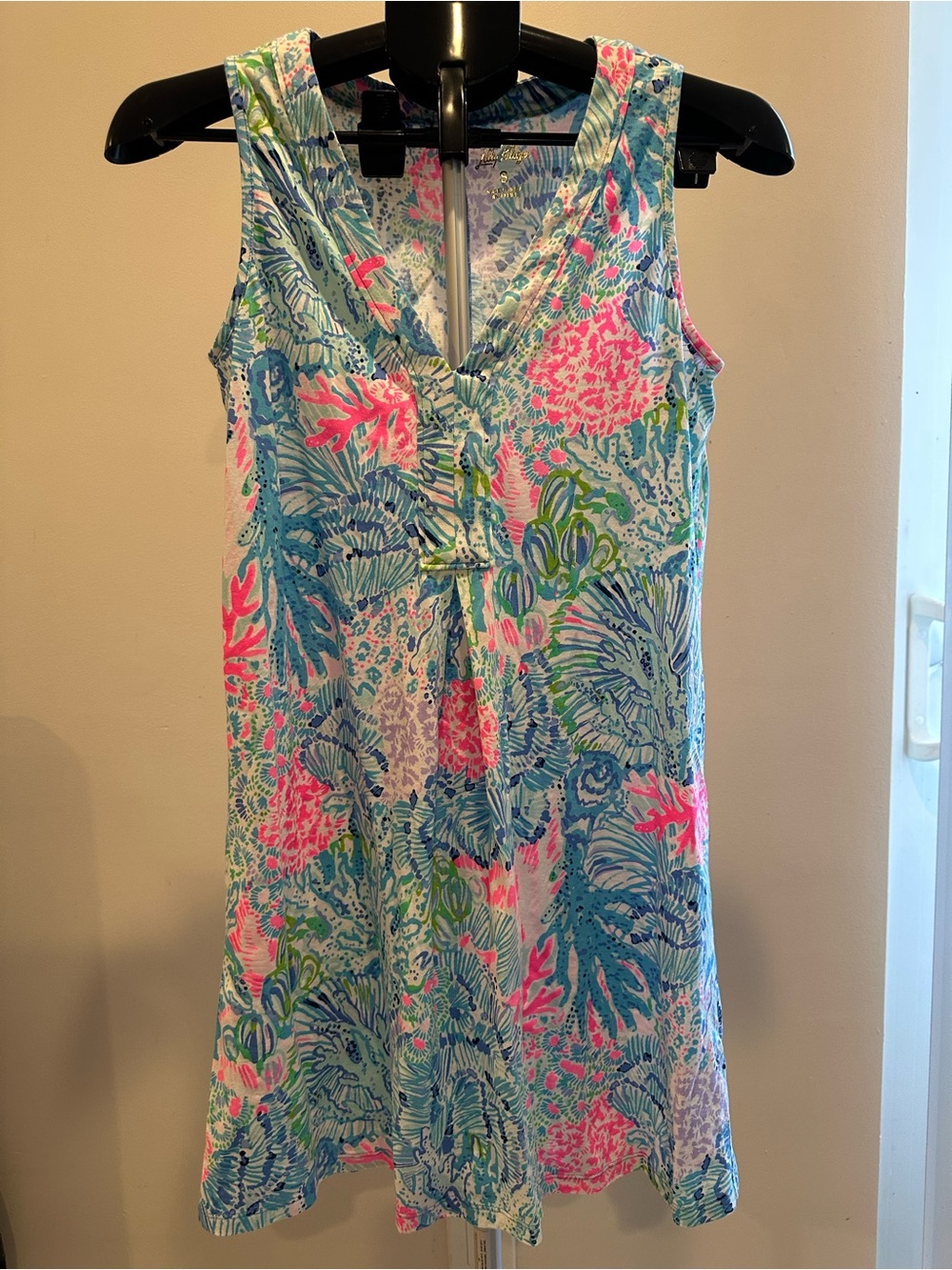Lilly Pulitzer Sleeveless Midi Dress in Aqua, Pink & Green Tropical Print